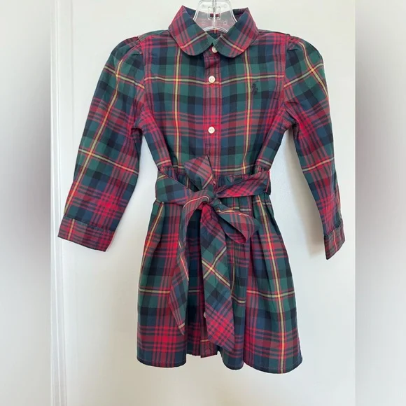New Baby Ralph Lauren Plaid Twill Shirtdress & Bloomer Set - Picture 2 of 5